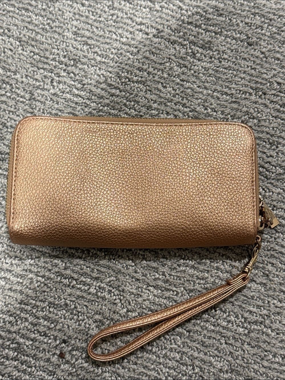 a new day Metallic Rose Gold Zip-Around Wristlet Wallet with Detachable Strap